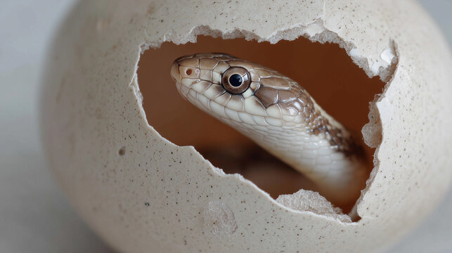 
Hatchling snake emerging from egg 