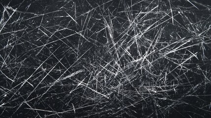 Obraz premium Intricate network of fine white scratches etched across a deep black surface, creating chaotic yet elegant patterns with a stark visual