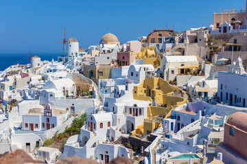 Fototapeta premium Travel island in Greece to Santorini. Selective focus.