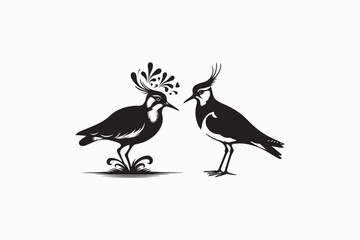 Lapwing bird vector silhouettes image with white color back round made by adobe illustrator.