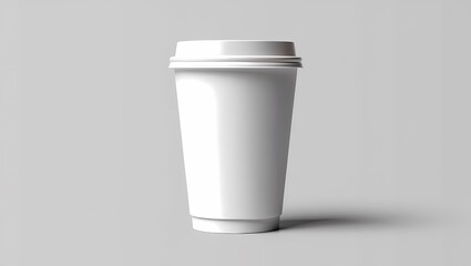 Blank White Paper Coffee Cup with Lid on a Neutral Grey Background