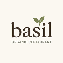 Fototapeta premium Basil Organic Restaurant Logo with Green Leaf Symbol for Eco-Friendly Branding