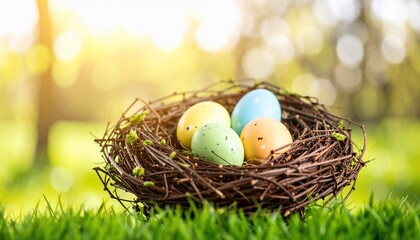 Obraz premium Pastel Easter Eggs in a Bird's Nest