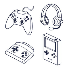 Vintage Gaming Accessories Collection Line Art.