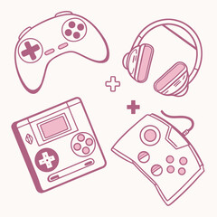Vintage Gaming Controllers and Headphones Collection.