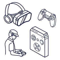 Virtual Reality Gaming and Technology Icons.