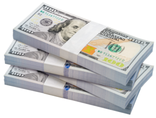 Bundle of 100 dollars banknotes isolated on white, Bundle of 100 American dollars banknotes isolated on white background With clipping path PNG File.