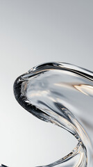 Sleek and clean abstract image featuring flowing shape of clear liquid, showcasing smooth curves and reflections against soft gradient background. design evokes sense of tranquility and elegance