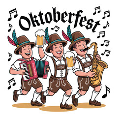 Oktoberfest Band Cartoon German Musicians, Beer, and Festival Fun