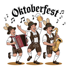 Oktoberfest Band Cartoon German Musicians, Beer, and Festival Fun