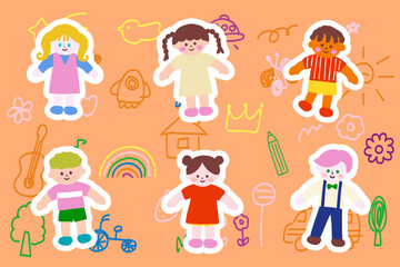 世界の子供達のかわいい手書きイラストセット