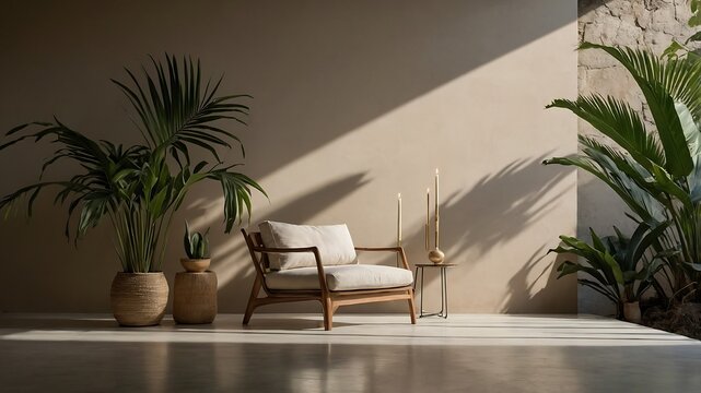 A serene indoor space with a comfortable armchair, lush green plants, and soft natural light creates a calming and inviting atmosphere