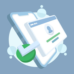 Successful login concept. New user account registration. Successful account registration, registration or application, online information registration. Filling out the online registration form.