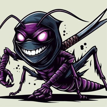 ninja grasshopper cartoon vector 
