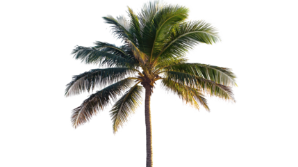 Tall tropical coconut trees above the transparent background, perfect for a summer travel or beach vacation design. PNG