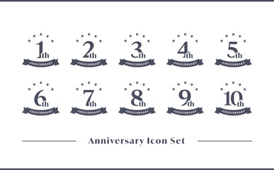 創立記念日や誕生日に使えるアニバーサリーアイコン素材セット (ベクター)