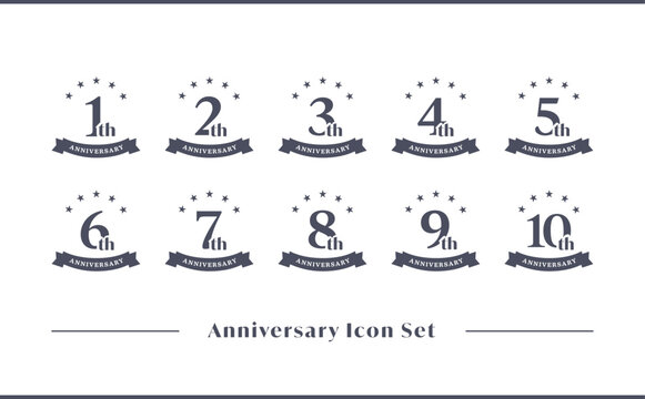 創立記念日や誕生日に使えるアニバーサリーアイコン素材セット (ベクター)