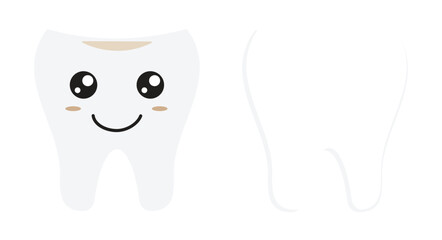 tooth on a white background, cute cartoon tooth character icon