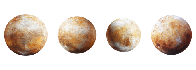 A collection of 3D renderings of the planet Mars isolated on a transparent background. PNG