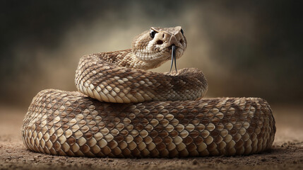 
Rattlesnake in striking pose with rattle visible