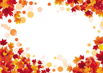 Autumnal frame with falling leaves and bokeh circles