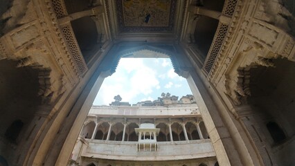 Fototapeta premium Massive Historic Gateway with Stone Carvings at Taragarh Fort, Bundi, Rajasthan