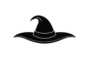 Silhouette design illustration of a wide floppy witch hat with a jagged edge brim.eps