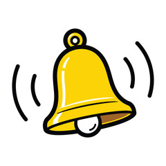 Vector illustration of golden bell ringing isolated on white background