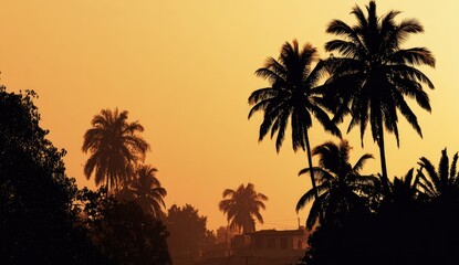 Silhouetted palms at sunrise