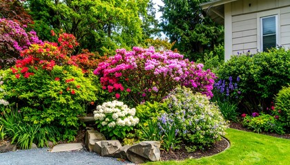 Fototapeta premium Colorful garden beds with vibrant flowers