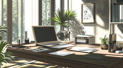 office desk with laptop