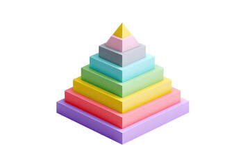Multi-layered colorful pyramid.  Geometric shapes.  Pastel shades.  3D rendering.  Stacked blocks.  Growing upward