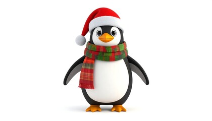 Fototapeta premium Cartoon penguin in Santa hat and scarf (1)