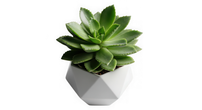 Ai generated image of a green succulent plant in a geometric pot isolated on transparent background