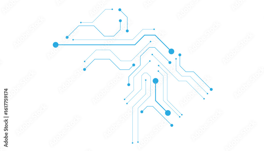 Wall mural technology blue circuit diagram on white background. high-tech circuit board connection system.vecto