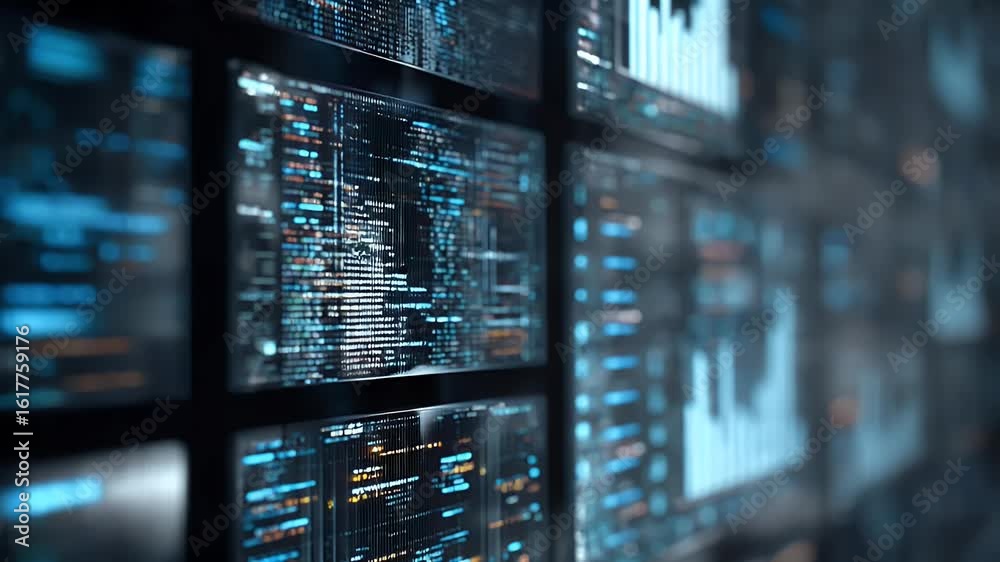 Wall mural a digital background featuring an array of code and data visualizations, representing the advanced t