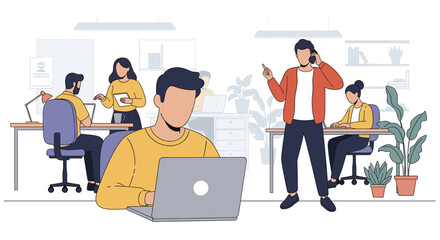 Modern office workers collaborating on projects, ideal for website landing pages or brochures.