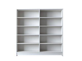 Empty white bookcase with multiple shelves