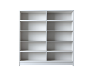 Empty white bookcase with multiple shelves