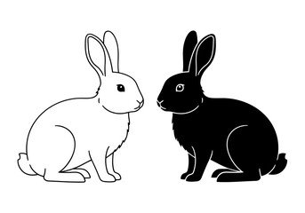 Fototapeta premium Vector art of two rabbits, one black and one white, isolated on white background