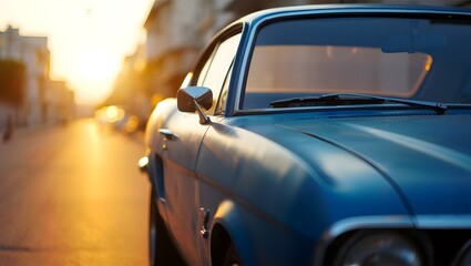 Vintage black automobile driving on a classic street