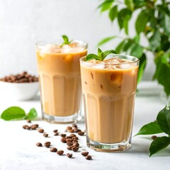 Iced coffee in tall glasses