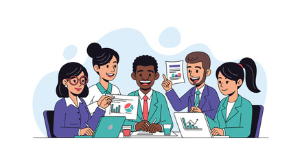 Diverse business team collaborating on project, ideal for website banners or presentations.