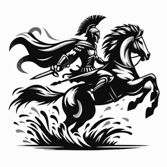 the kninght is riding a horse 