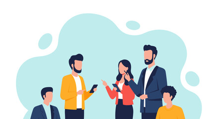 Diverse team of professionals collaborating and using smartphones. Perfect for websites, presentations, and marketing materials about teamwork and communication.