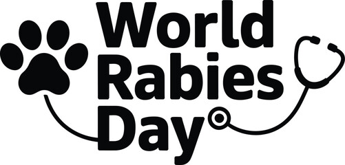World Rabies Day Vector Icon of Stethoscope and Paw Print for Disease Awareness