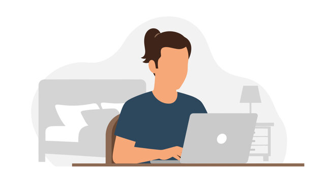 Person working on laptop at home, ideal for websites or blogs about remote work, freelance, or productivity.