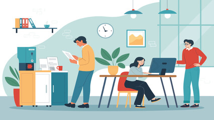 Modern office workers collaborating, ideal for business presentations and website banners.