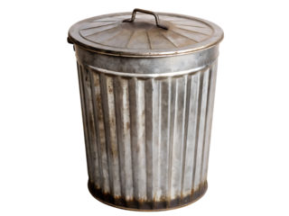 Galvanized Metal Trash Can With Lid isolated on a transparent background