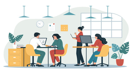 Diverse team collaborating in a modern office, perfect for website banners or marketing materials.